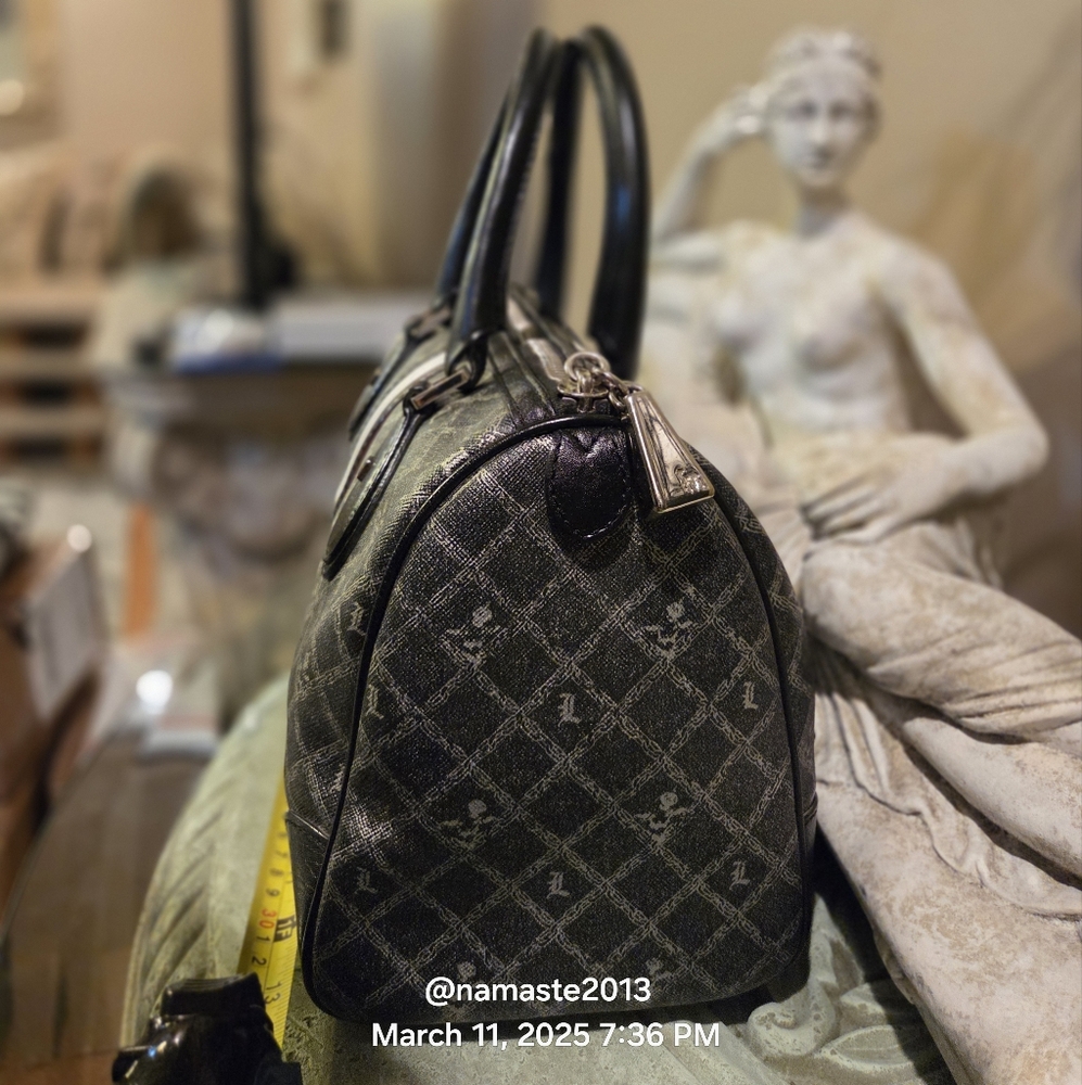 L.A.M.B. Gwen Stefani Small Satchel Silver Black Grey Designer Leather #104 - Picture 7 of 13